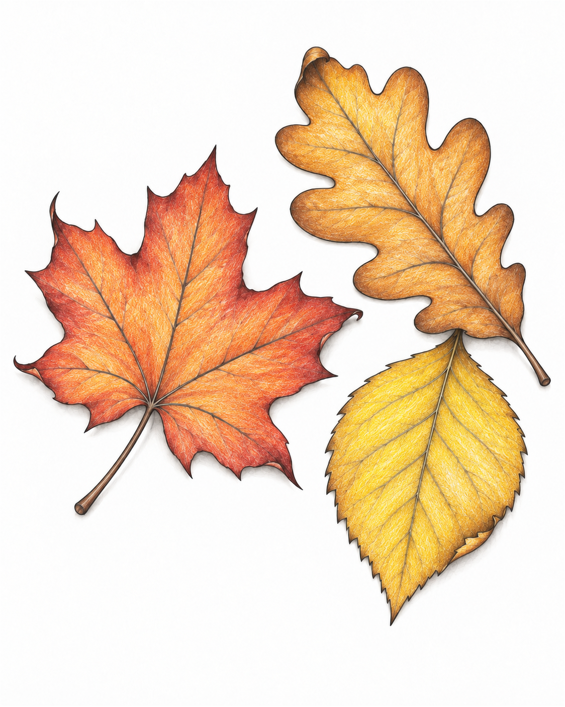 Fall Leaves in coloured pencil