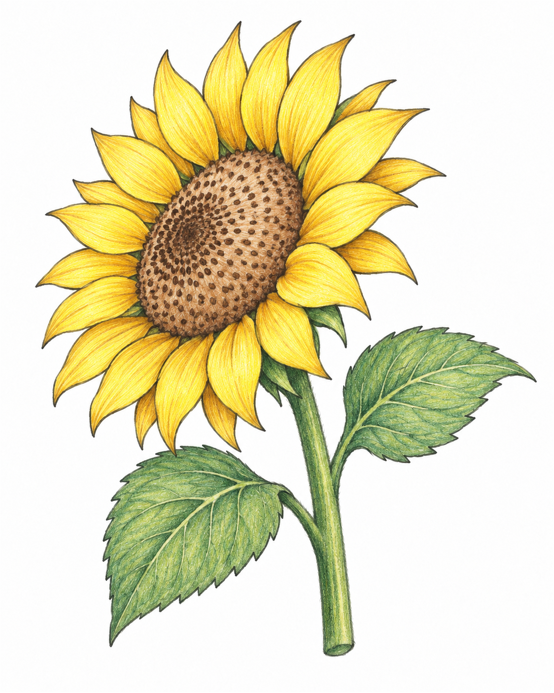 Sunflower in coloured pencil