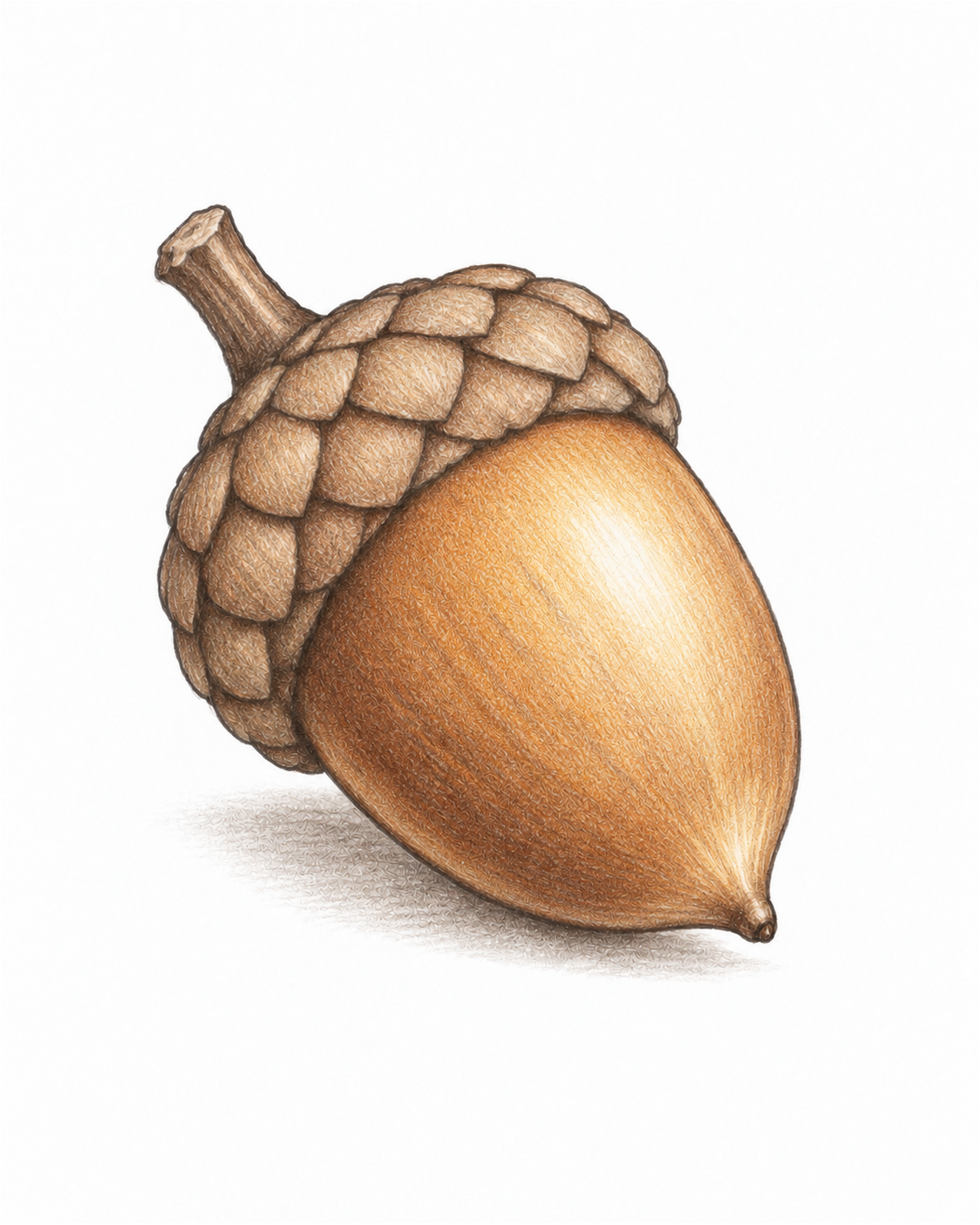 Acorn in coloured pencil