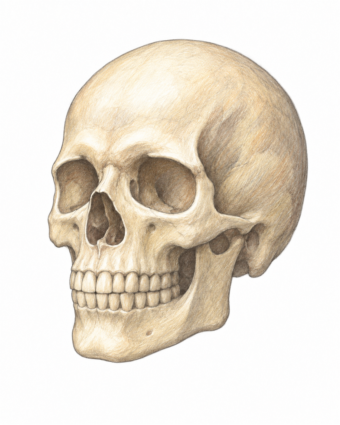 Skull in coloured pencil